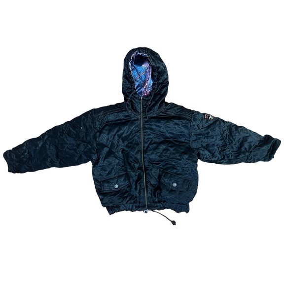 Vintage 90s Triple Fat Goose Down Reversible Satin Bomber Coat Jacket Womens XL - Picture 2 of 13